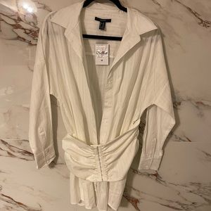 Mini white shirt dress with corset style Size M